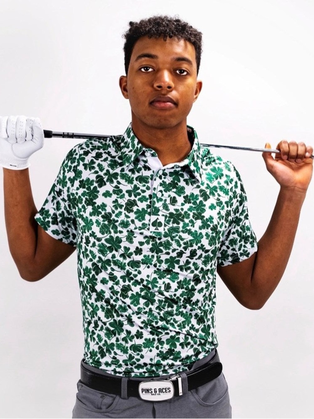 Pins & Aces Golf Co. Irish Clover Shamrock Golf Polo Shirt